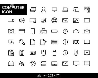 Symbolsatz für das Computertool. Sammlung von Computersystem Anwendung Symbol Vektor-Paket in skizzierten Stil Stock Vektor