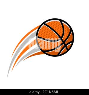 Illustration eines schnell bewegten Basketballballs. Ikone eines Basketballballs mit Flammen und dem Eindruck von Geschwindigkeit. Stock Vektor