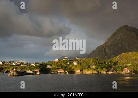 Dorf Moskenes Lofoten Inseln Norwegen Stockfoto