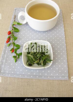 Eine Tasse Goji hinterlässt Tee Stockfoto