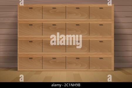 Holzordner Schrank auf dem Holzboden im Zimmer Stock Vektor