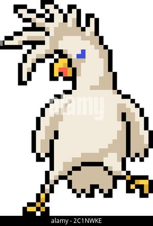 vektor Pixel Kunst Vogel große Cockatoo isoliert Cartoon Stock Vektor