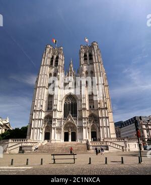 Außenansicht der St. Michael und St. Gudula Kathedrale, Brüssel, Belgien Stockfoto