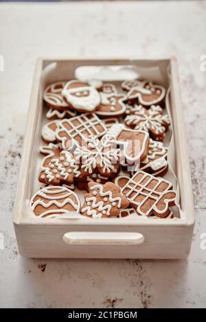 Sammlung von verschiedenen geformten Lebkuchen Christmas cookies Stockfoto