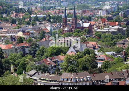 Wiehre in Freiburg mit st. Johns Kirche Stockfoto