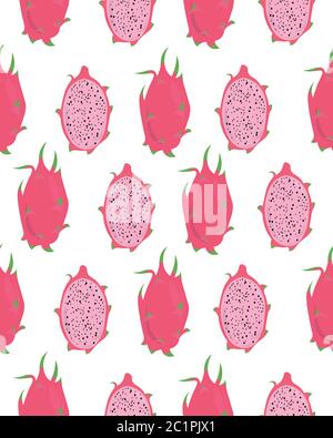 Pitaya. Rosa tropische Früchte. Sommerlich nahtloses Muster. Design für Postkarten, Flyer, Kleidung. Stock Vektor