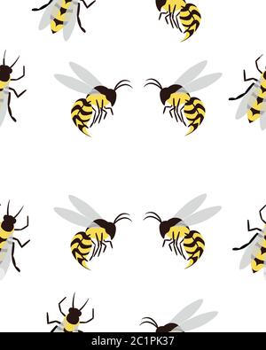 Bienen, Wespen und Gadgets. Sommerlich nahtloses Muster. Design für Postkarten, Drucke, Kleidung. Registrierung von Arzneimitteln und Kosmetika. Stock Vektor