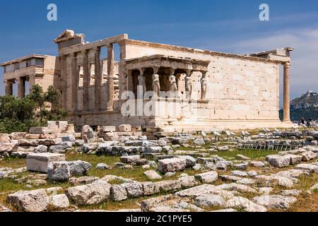 Erechtheion, Erechteum, griechischer Tempel, die Nordseite der Akropolis von Athen, Athen, Griechenland, Europa Stockfoto