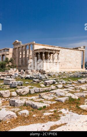 Erechtheion, Erechteum, griechischer Tempel, die Nordseite der Akropolis von Athen, Athen, Griechenland, Europa Stockfoto