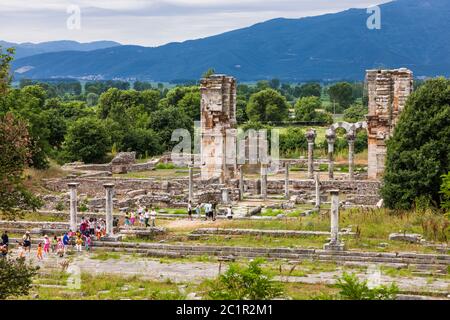 Basilika, archäologische Stätte von Philippi, König Philipp II. Filippoi, Vorort von Kavala, Ostmakedonien und Thrakien, Griechenland, Europa Stockfoto