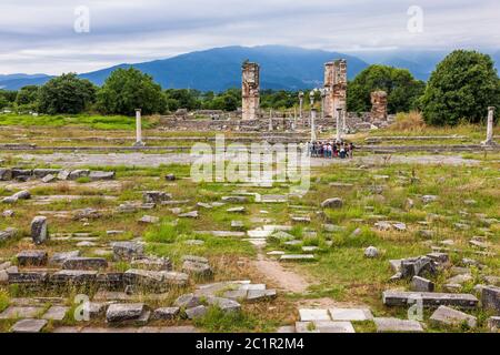 Basilika, archäologische Stätte von Philippi, König Philipp II. Filippoi, Vorort von Kavala, Ostmakedonien und Thrakien, Griechenland, Europa Stockfoto