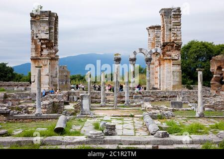 Basilika, archäologische Stätte von Philippi, König Philipp II. Filippoi, Vorort von Kavala, Ostmakedonien und Thrakien, Griechenland, Europa Stockfoto