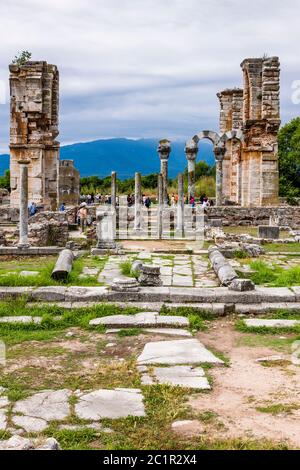 Basilika, archäologische Stätte von Philippi, König Philipp II. Filippoi, Vorort von Kavala, Ostmakedonien und Thrakien, Griechenland, Europa Stockfoto