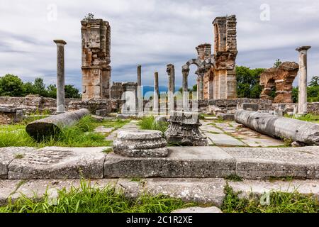 Basilika, archäologische Stätte von Philippi, König Philipp II. Filippoi, Vorort von Kavala, Ostmakedonien und Thrakien, Griechenland, Europa Stockfoto