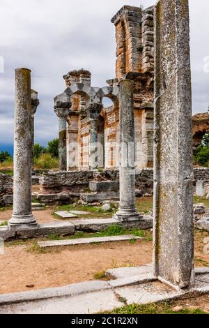 Basilika, archäologische Stätte von Philippi, König Philipp II. Filippoi, Vorort von Kavala, Ostmakedonien und Thrakien, Griechenland, Europa Stockfoto