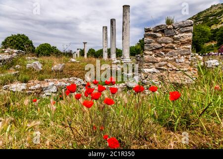 Basilika, archäologische Stätte von Philippi, König Philipp II. Filippoi, Vorort von Kavala, Ostmakedonien und Thrakien, Griechenland, Europa Stockfoto