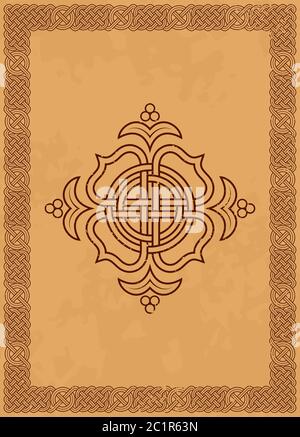 Flache Schablone dekorativer Rahmen. Alte Seite. Stock Vektor