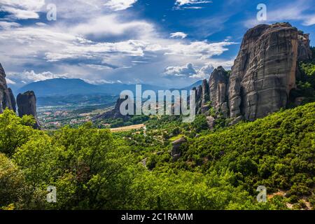 Meteora, Heiliger Nikolaikastery, Agios Nikolaos, Monastery on the Rock, ehrfürchtige natürliche Felsformation, Kalabaka, Thessaly, Griechenland, Europa Stockfoto