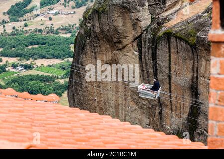 Meteora, Seilbahnen, das große Meteoron Heiliger Monastery, Kalabaka, Thessaly, Griechenland, Europa Stockfoto