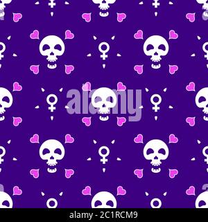 Schädel mit Herz und Symbol der Venus. Nahtlose Vektorstruktur. Stock Vektor