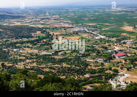 Meteora, Ansicht der Thessaly Ebene, vom Kloster des heiligen Stephanus, Agios Stefanos, Kalabaka, Thessaly, Griechenland, Europa Stockfoto