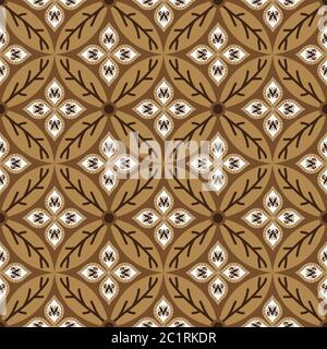 Moderne Blume Art arbeiten Motive auf Kawung Batik Design mit schlichtem Mokka Farbdesign Stock Vektor