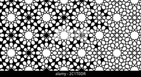 Arabeske schwarz-weiß Vektor-Grenze. Geometrische arabische Halbtongrenze mit Kachelzerfall Stock Vektor