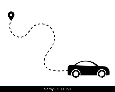 Auto Gepunktete Pfad Linie Fahren Weg Von Destination Journey Trip. Schwarze Illustration isoliert auf weißem Hintergrund. EPS-Vektor Stock Vektor