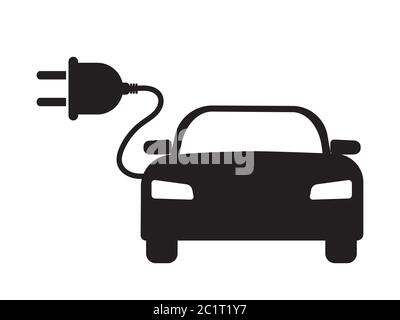 Elektroauto Diagramm mit Stromkabel. Schwarze Illustration isoliert auf weißem Hintergrund. EPS-Vektor Stock Vektor