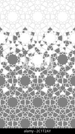 Arabesque wiederholende Vektorrahmen. Geometrische Halbtonstruktur mit zerrischtem grauen Kachel Stock Vektor