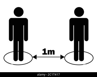 Soziale Distancing 1 m ein Meter Stick Figur. Schwarze Illustration isoliert auf weißem Hintergrund. EPS-Vektor Stock Vektor
