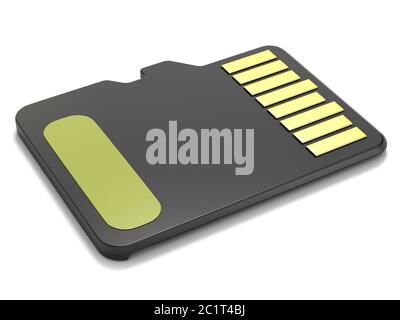 MicroSD-Speicherkarte, Ansicht von hinten. 3D Stockfoto