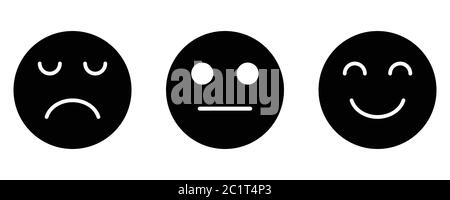 Smiley Traurig Neutral Gesicht Feedback Zufriedenheit Gesichts Emotion Emoji. Schwarze Illustration isoliert auf weißem Hintergrund. EPS-Vektor Stock Vektor