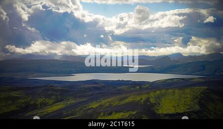 Landschaft von Lakagigar Tal und Langisjor See, Central Island Stockfoto