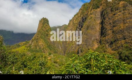 Nahsicht der maui iao Nadel im hawaii Stockfoto