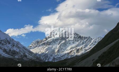 Nahaufnahme von Mt Cook in Neuseeland aus dem Hooker Valley Stockfoto