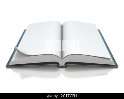 Leeren schwarzen geöffnete Buch 3D Rendering Illustration auf weißem Hintergrund Stockfoto