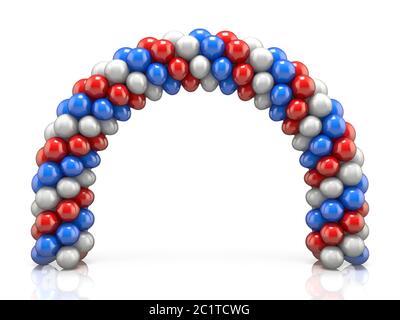 Bogen aus weißen, rot blauen Luftballons 3D Stockfoto