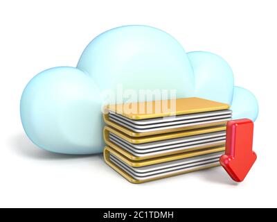 Cloud-Symbol mit Ordnern und Download-Pfeil 3D Stockfoto