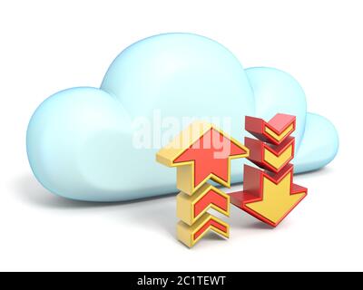 Cloud-Symbol mit Download und Upload Pfeile 3D Stockfoto
