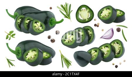 Jalapeno Pfeffer auf weißem Hintergrund mit Freistellungspfad isoliert Stockfoto