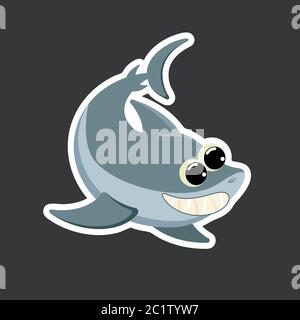 Niedliche Shark Sticker Vorlage in flachen Vektor-Stil Stock Vektor