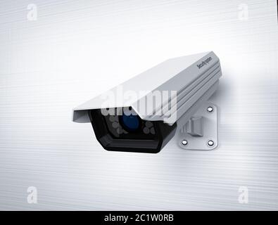 Weiße CCTV-Kamera an der Wand. 3d-Rendering-Illustration Stockfoto