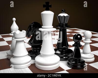 Schach. Schachbrett mit Schachfiguren. 3d-Rendering Stockfoto