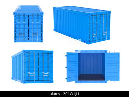 Blaue Frachtcontainer. 3d-Rendering-Illustration Stockfoto