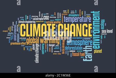 Klimawandel text Cloud. Umwelt und globale Erwärmung Themen. Stockfoto