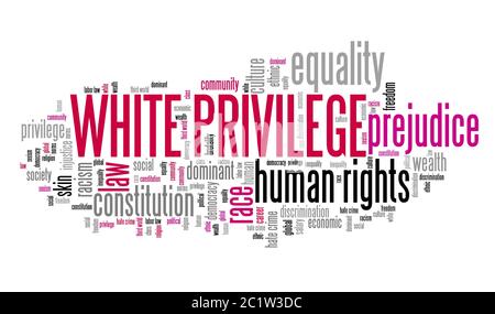 White Privileg Konzept. Fragen der Menschenrechte word Cloud. Stockfoto