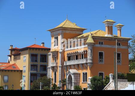 Wahrzeichen Portugals. Casa L. Perestrelo de Vasconcelos, neo-manuelline Architektur Villa in Cascais. Stockfoto
