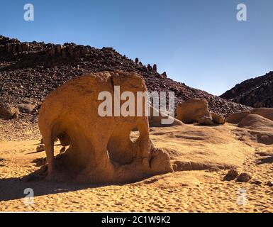 Abstract Felsformation am Tegharghart aka Elephant im Tassili nAjjer Nationalpark, Algerien Stockfoto