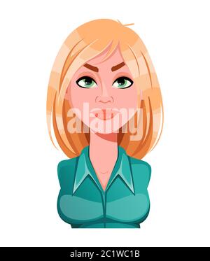 Gesichtsausdruck der schönen Frau, wütend. Weibliche Emotionen. Nette Dame Cartoon-Charakter. Vektordarstellung isoliert auf weißem Hintergrund. Stock Vektor